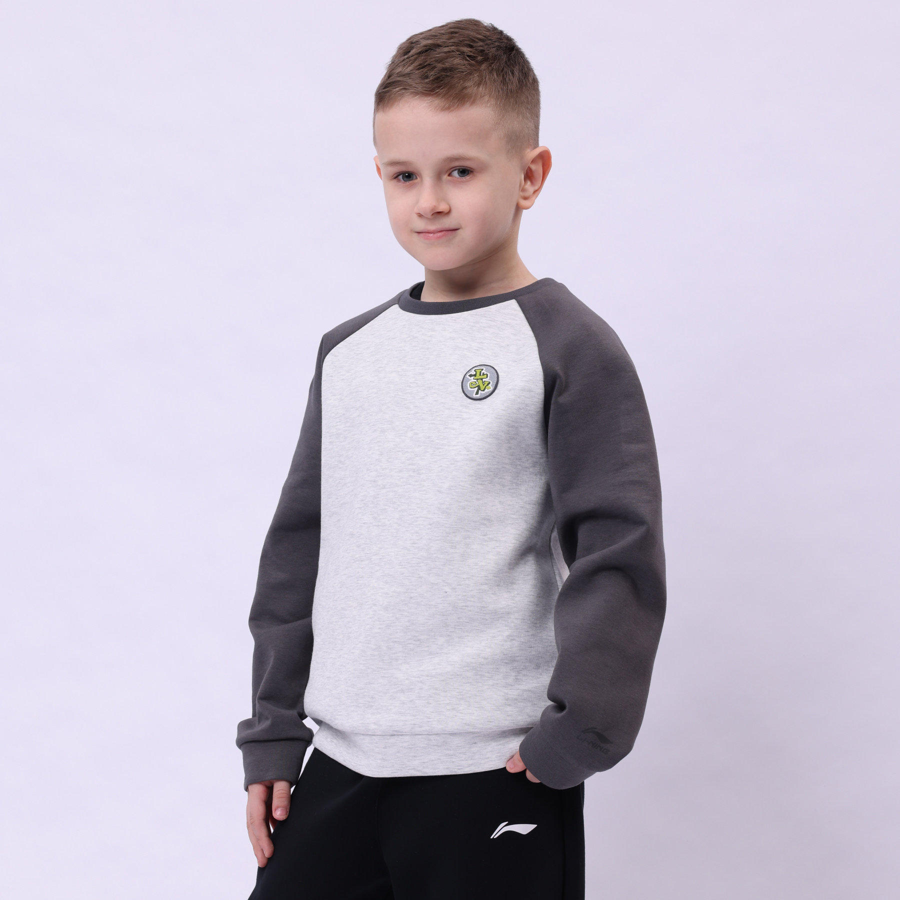 YWDU069-2 Kids Po Knit Top Heather Deep Antarctic Grey/Sandal Black