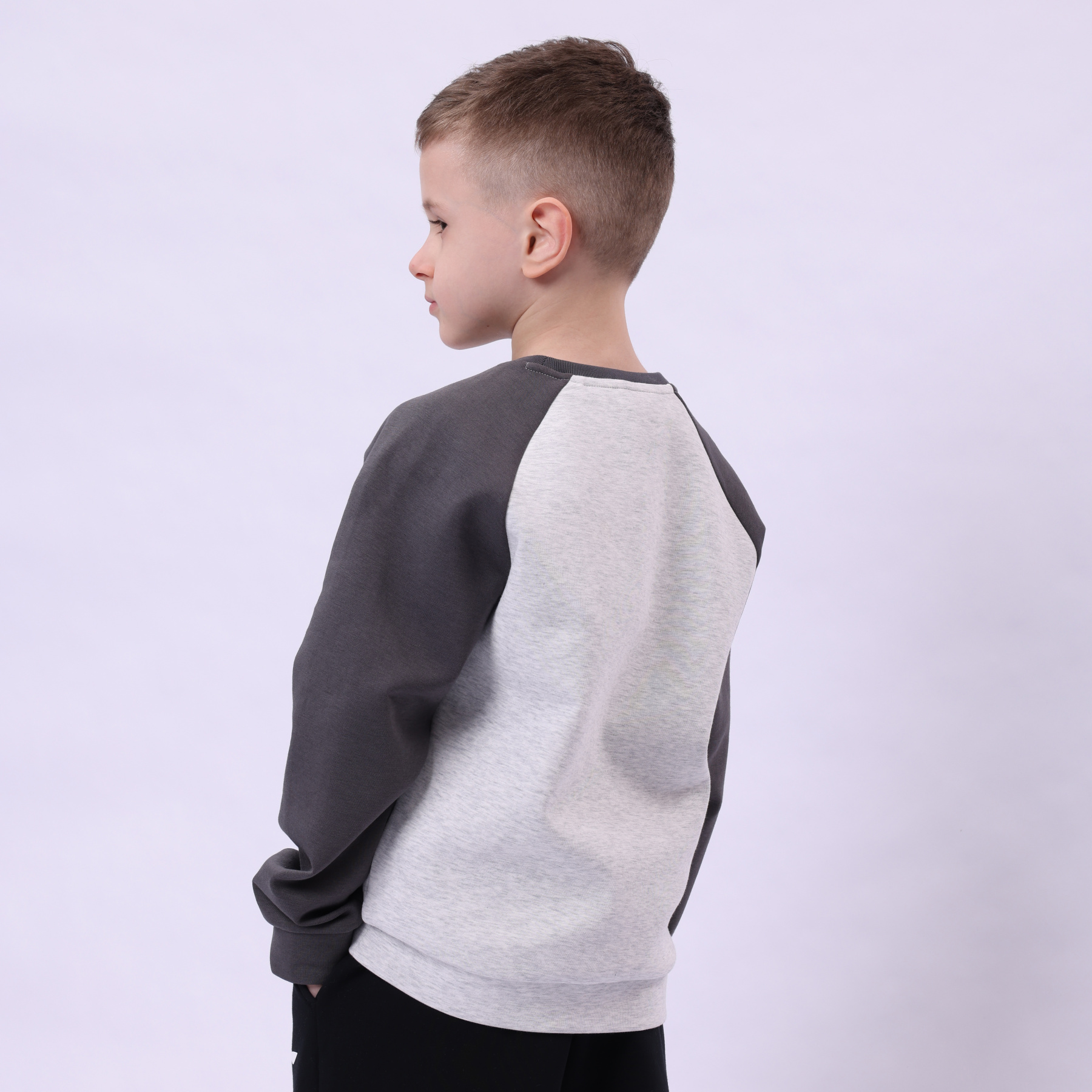 YWDU069-2 Kids Po Knit Top Heather Deep Antarctic Grey/Sandal Black