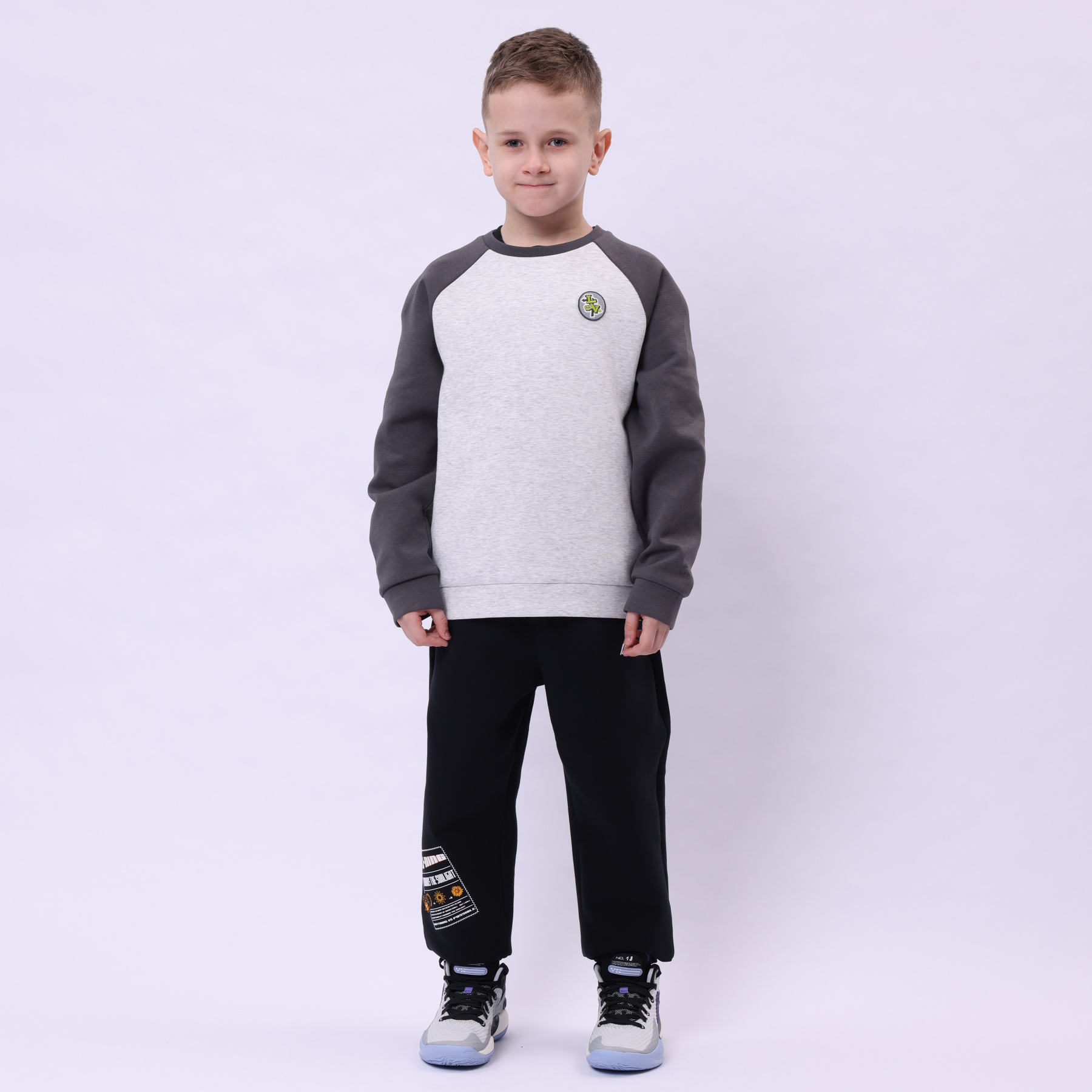 YWDU069-2 Kids Po Knit Top Heather Deep Antarctic Grey/Sandal Black